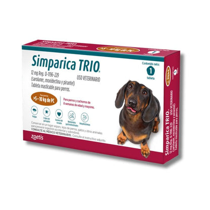 Simparica Trio Masticable Desparasitante Externo e Interno para Perro, 5 - 10 kg. 1 Tableta