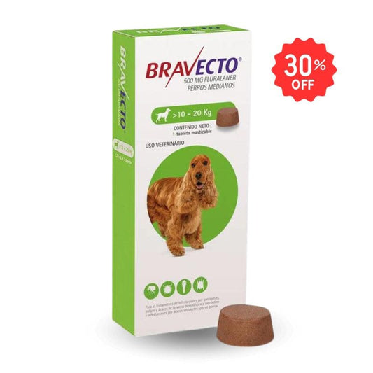 Bravecto - 1 Tableta - para Perro Mediano 10 a 20 kg